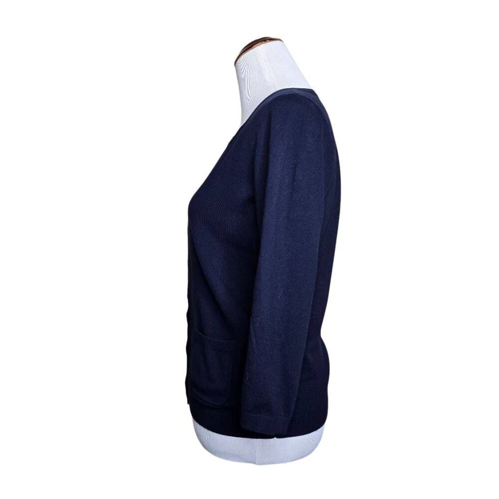 Talbots Cardigan Navy Blue Pima Cotton Pocket Button Front Sweater Small - Picture 4 of 11